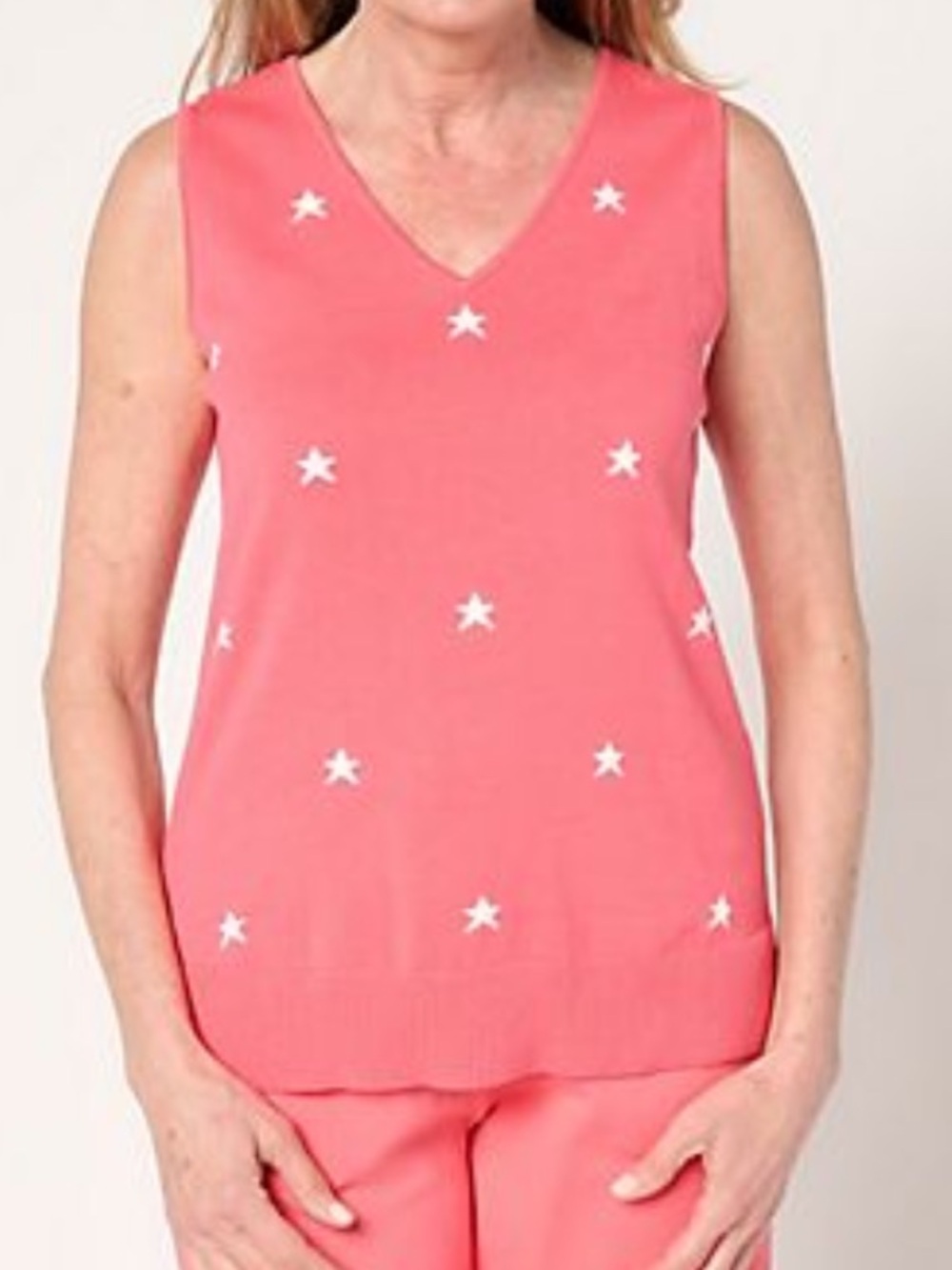 Belle by Kim Gravel V-Neck Mini
Stars Sweater Tank
Coral Rose Size 1X